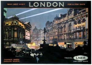 Piccadilly Circus, West End, London. Vintage LNER Travel poster